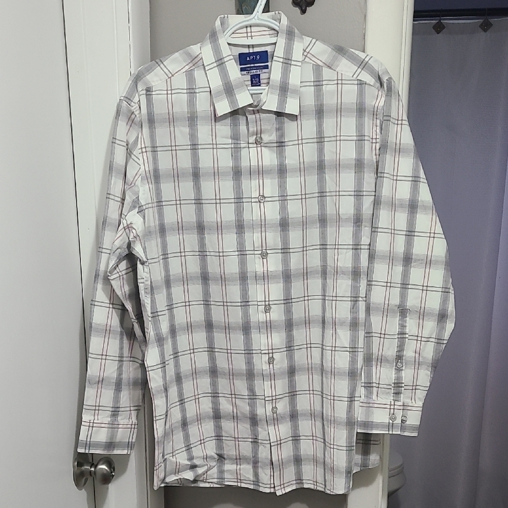 Apt. 9 White Checkered Shirt Sz Large Mens